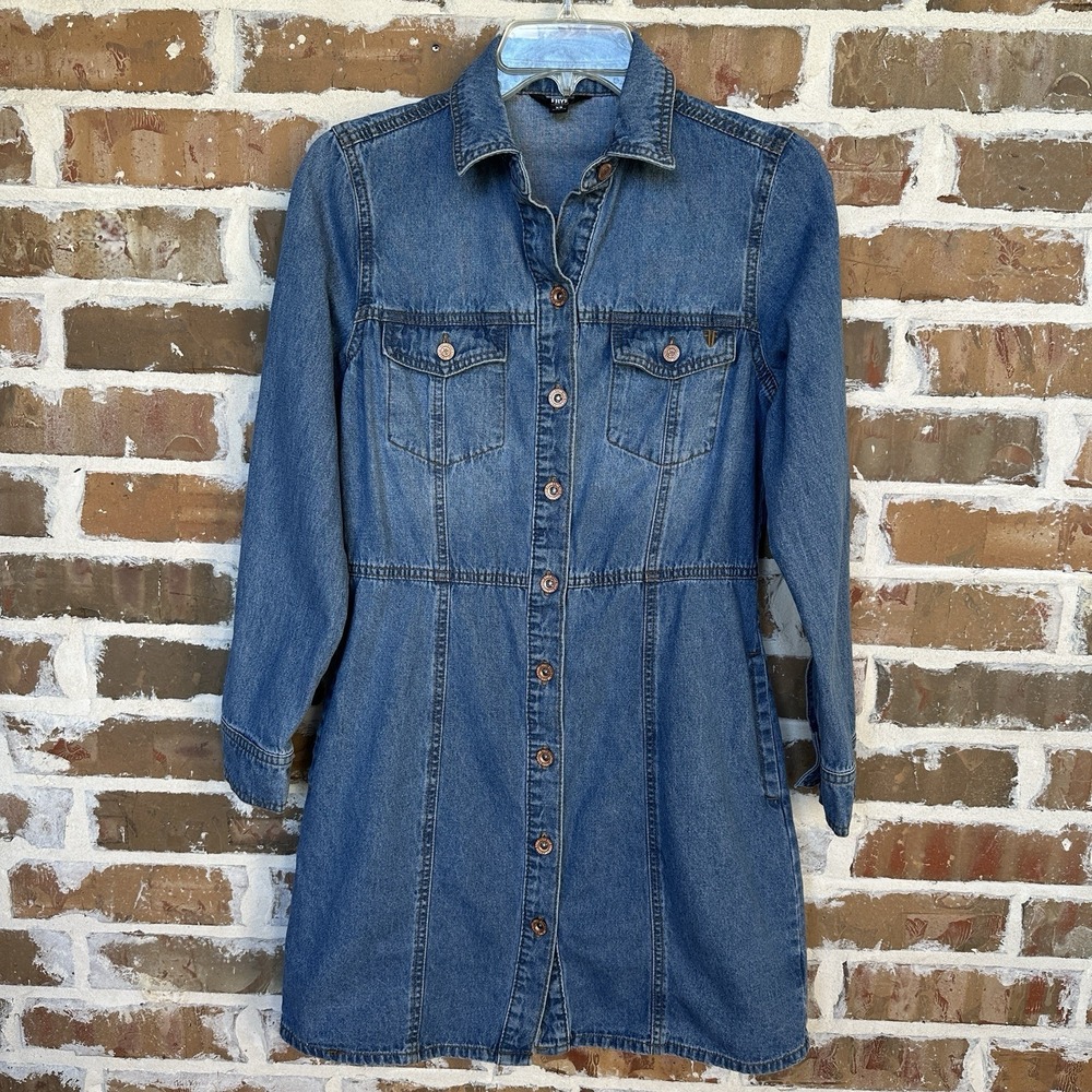 Frye Denim Dress Women's Extra Small Blue Denim Button Down Long Sleeve